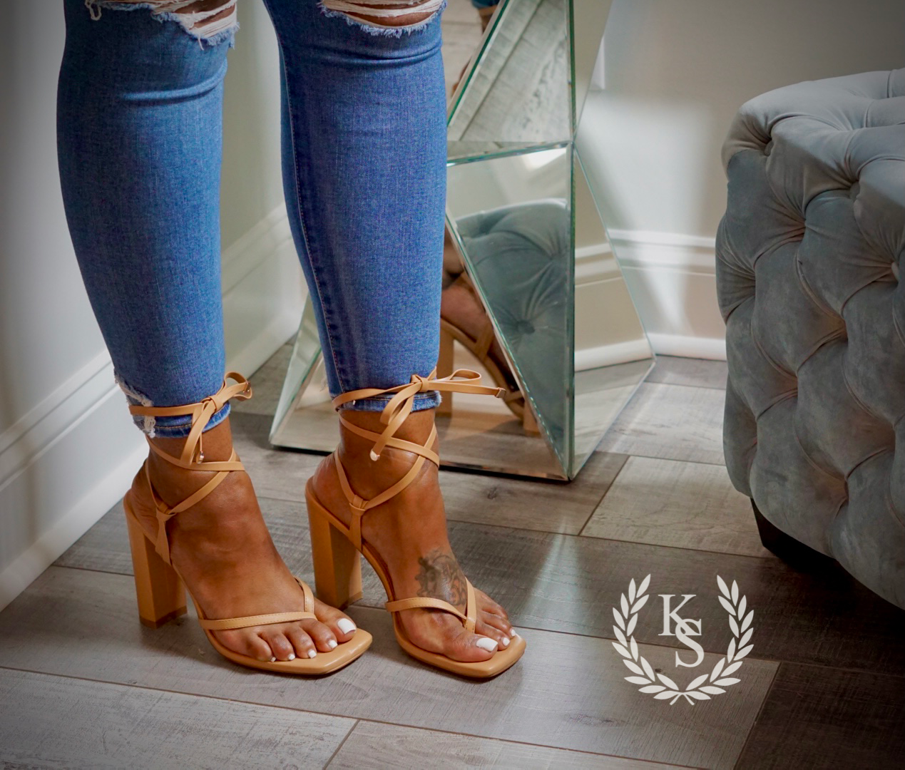 Jada Strappy Block Heel (Nude)